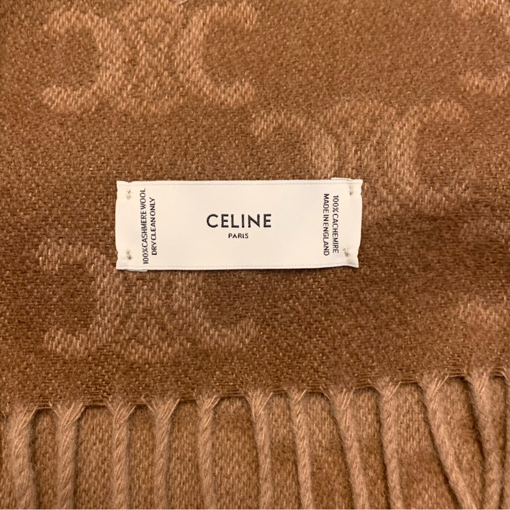 ❌SOLD❌ Celine Beige / Toffee Triomphe Monogram Cashmere Scarf - Picture 3 of 4